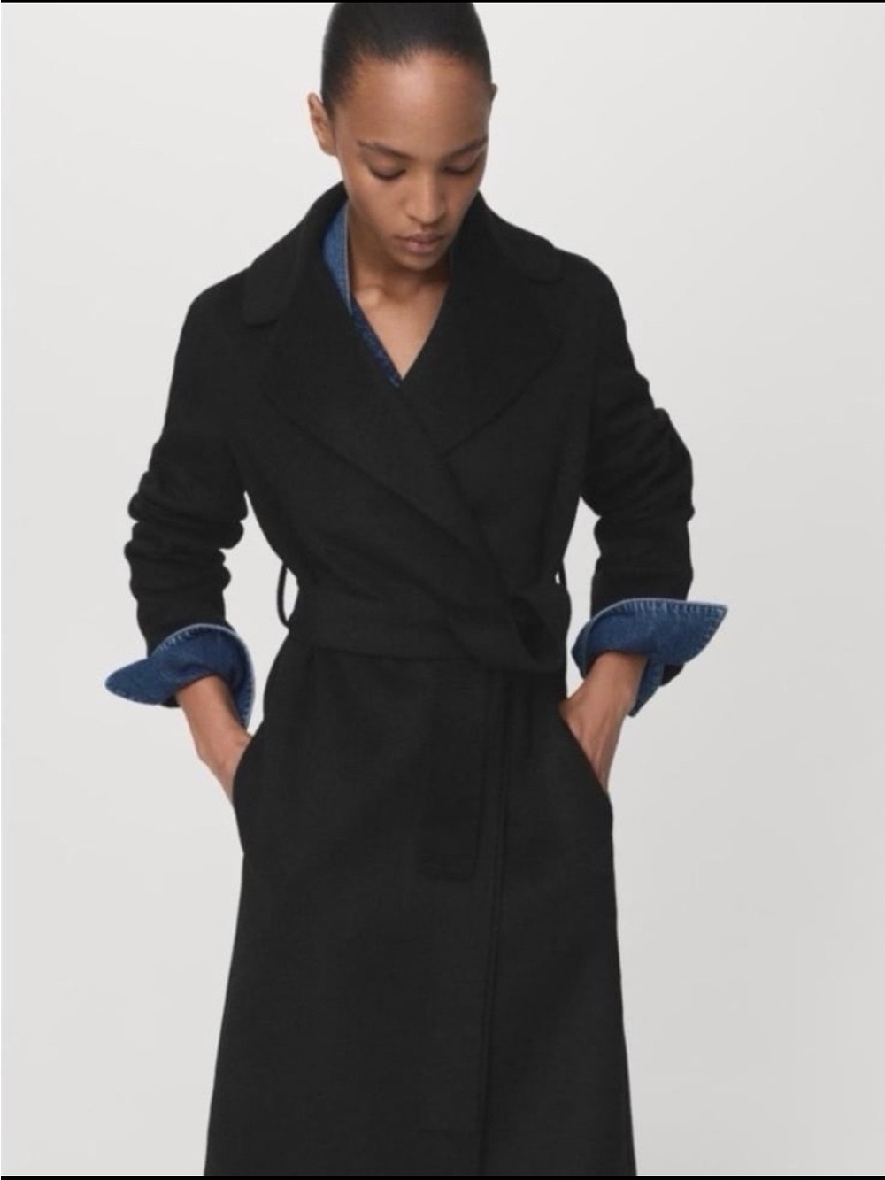 New Mango wool Black Belted Coat size XS - Picture 8 of 12